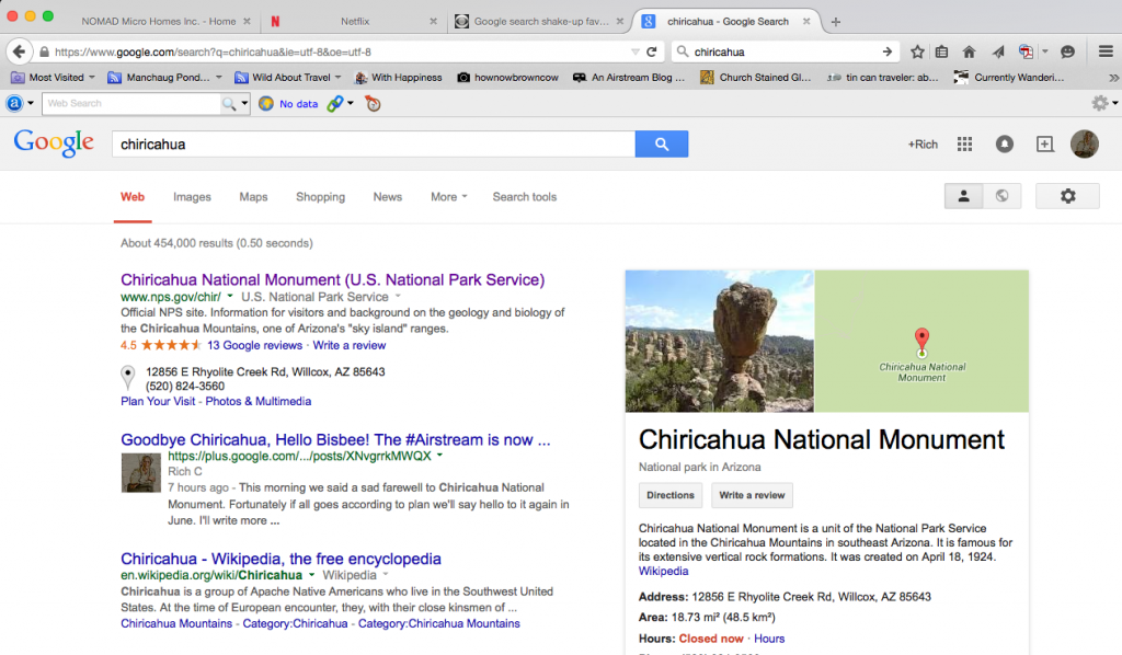 Chiricahua, ranking #2 on Google