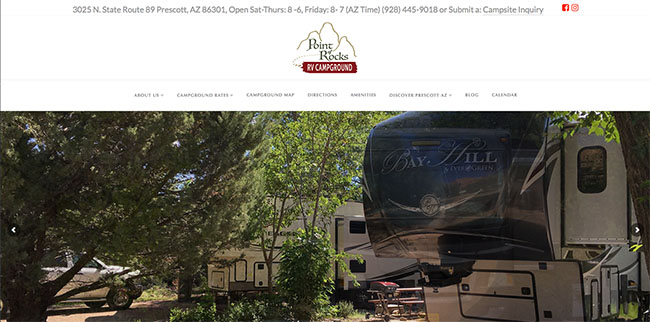 Point of Rocks RV Campgrond Prescott AZ Website Development